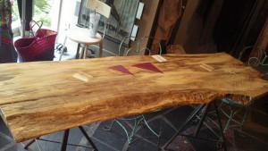 Maple Desk / Work Table with Purpleheart and Ambrosia Maple inserts by No Walls Studio